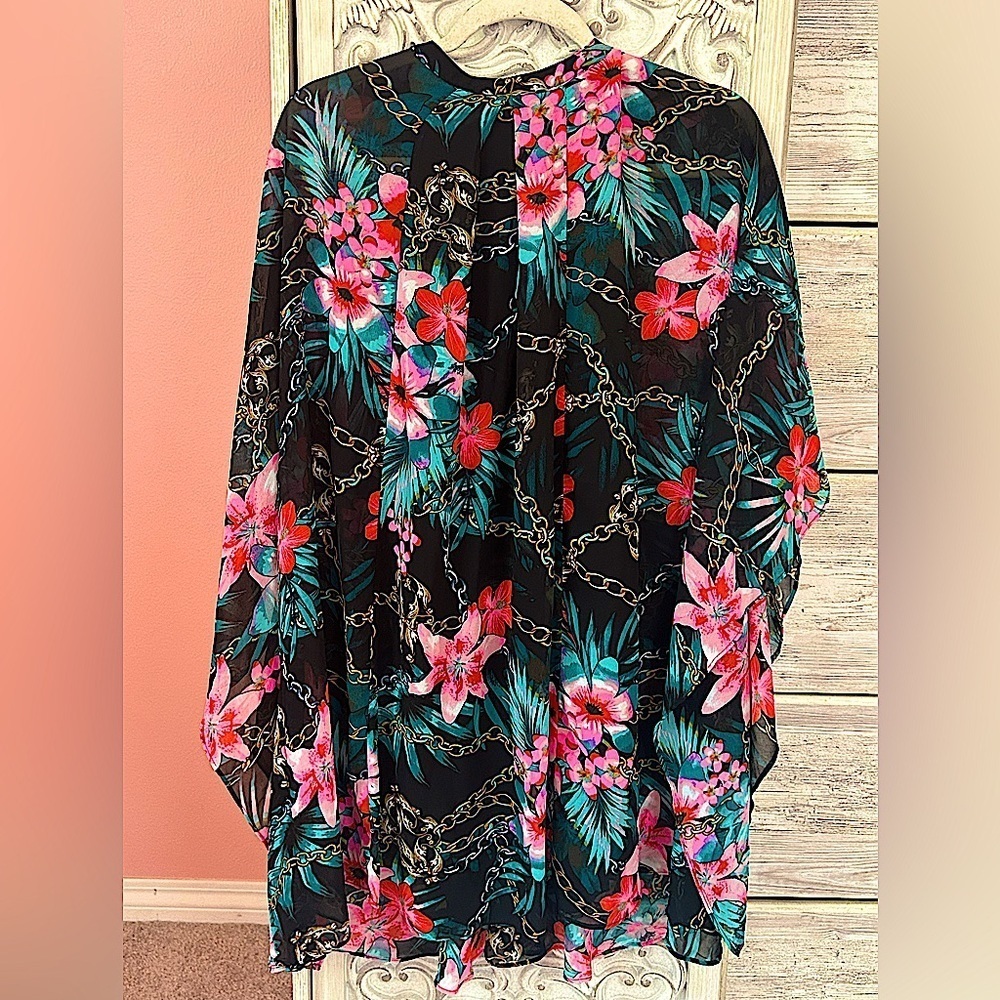 Vacay party tropical tunic caftan dress rhinestone embellishments Small NWT - Picture 3 of 11